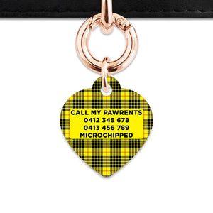 Bailey And Bone Pet ID Tag Yellow Tartan Pattern Pet Tag