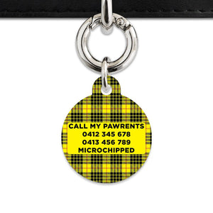 Bailey And Bone Pet ID Tag Yellow Tartan Pattern Pet Tag
