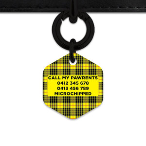 Bailey And Bone Pet ID Tag Yellow Tartan Pattern Pet Tag