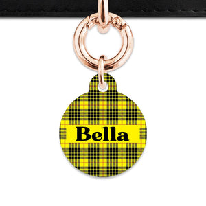 Bailey And Bone Pet ID Tag Yellow Tartan Pattern Pet Tag