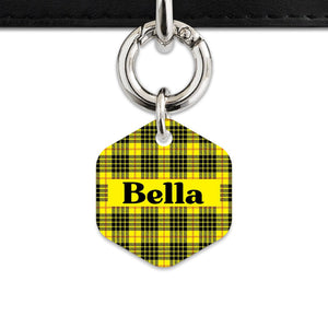 Bailey And Bone Pet ID Tag Yellow Tartan Pattern Pet Tag