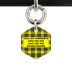 Bailey And Bone Pet ID Tag Yellow Tartan Pattern Pet Tag
