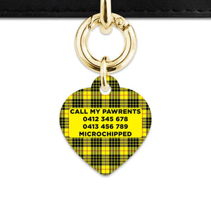 Bailey And Bone Pet ID Tag Yellow Tartan Pattern Pet Tag