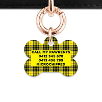 Bailey And Bone Pet ID Tag Yellow Tartan Pattern Pet Tag