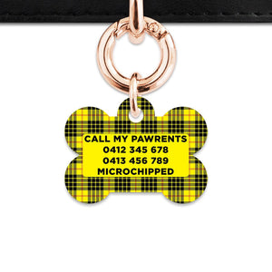 Bailey And Bone Pet ID Tag Yellow Tartan Pattern Pet Tag