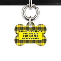 Bailey And Bone Pet ID Tag Yellow Tartan Pattern Pet Tag