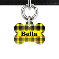 Bailey And Bone Pet ID Tag Yellow Tartan Pattern Pet Tag