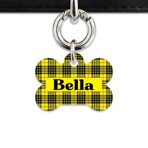 Bailey And Bone Pet ID Tag Yellow Tartan Pattern Pet Tag
