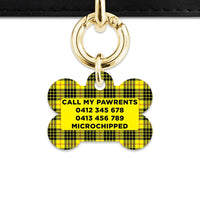 Bailey And Bone Pet ID Tag Yellow Tartan Pattern Pet Tag