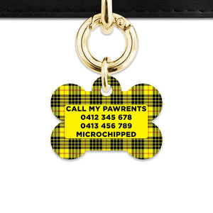 Bailey And Bone Pet ID Tag Yellow Tartan Pattern Pet Tag
