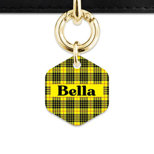 Bailey And Bone Pet ID Tag Yellow Tartan Pattern Pet Tag