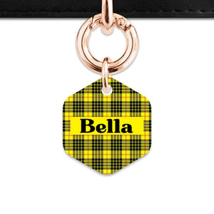 Bailey And Bone Pet ID Tag Yellow Tartan Pattern Pet Tag