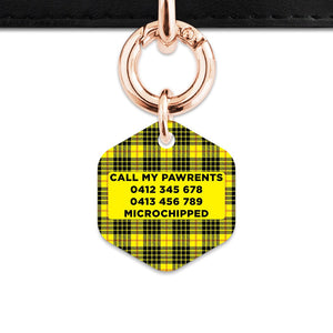 Bailey And Bone Pet ID Tag Yellow Tartan Pattern Pet Tag