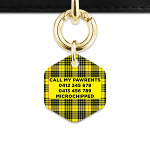 Bailey And Bone Pet ID Tag Yellow Tartan Pattern Pet Tag