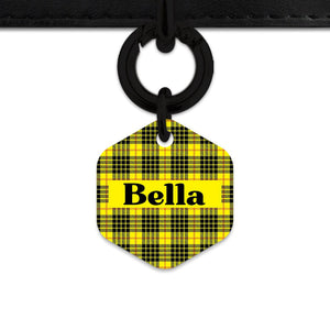 Bailey And Bone Pet ID Tag Yellow Tartan Pattern Pet Tag