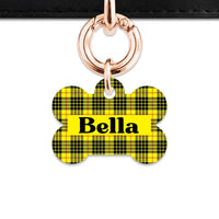 Bailey And Bone Pet ID Tag Yellow Tartan Pattern Pet Tag