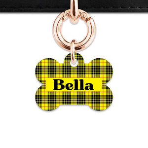 Bailey And Bone Pet ID Tag Yellow Tartan Pattern Pet Tag