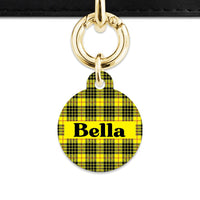 Bailey And Bone Pet ID Tag Yellow Tartan Pattern Pet Tag