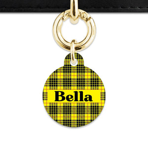Bailey And Bone Pet ID Tag Yellow Tartan Pattern Pet Tag