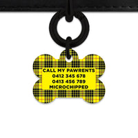 Bailey And Bone Pet ID Tag Yellow Tartan Pattern Pet Tag