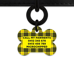 Bailey And Bone Pet ID Tag Yellow Tartan Pattern Pet Tag