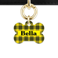Bailey And Bone Pet ID Tag Yellow Tartan Pattern Pet Tag