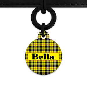 Bailey And Bone Pet ID Tag Yellow Tartan Pattern Pet Tag