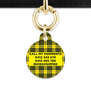 Bailey And Bone Pet ID Tag Yellow Tartan Pattern Pet Tag