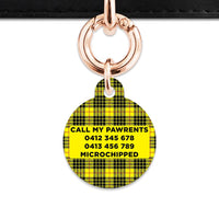 Bailey And Bone Pet ID Tag Yellow Tartan Pattern Pet Tag