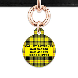 Bailey And Bone Pet ID Tag Yellow Tartan Pattern Pet Tag