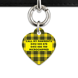 Bailey And Bone Pet ID Tag Yellow Tartan Pattern Pet Tag
