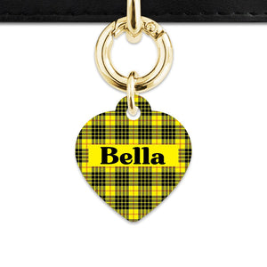 Bailey And Bone Pet ID Tag Yellow Tartan Pattern Pet Tag