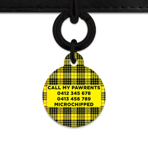 Bailey And Bone Pet ID Tag Yellow Tartan Pattern Pet Tag