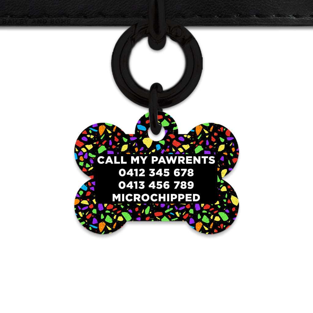 Bailey And Bone Pet Tag Black Rainbow Terrazzo Pet Tag