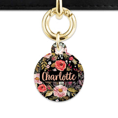 Black Vintage Flowers Pet ID Tag