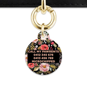Bailey And Bone Pet Tag Black Vintage Flowers Pet Tag