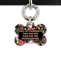 Bailey And Bone Pet Tag Black Vintage Flowers Pet Tag