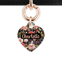Bailey And Bone Pet Tag Black Vintage Flowers Pet Tag