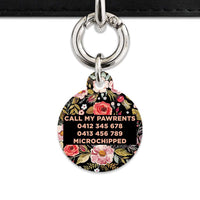 Bailey And Bone Pet Tag Black Vintage Flowers Pet Tag