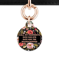Bailey And Bone Pet Tag Black Vintage Flowers Pet Tag