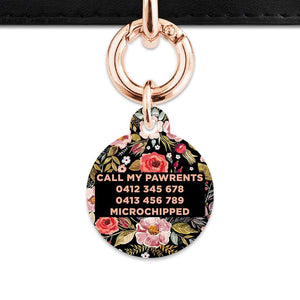 Bailey And Bone Pet Tag Black Vintage Flowers Pet Tag