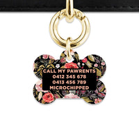 Bailey And Bone Pet Tag Black Vintage Flowers Pet Tag
