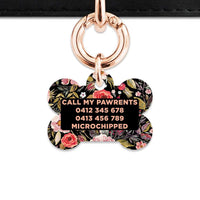 Bailey And Bone Pet Tag Black Vintage Flowers Pet Tag