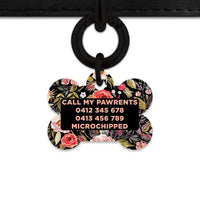 Bailey And Bone Pet Tag Black Vintage Flowers Pet Tag