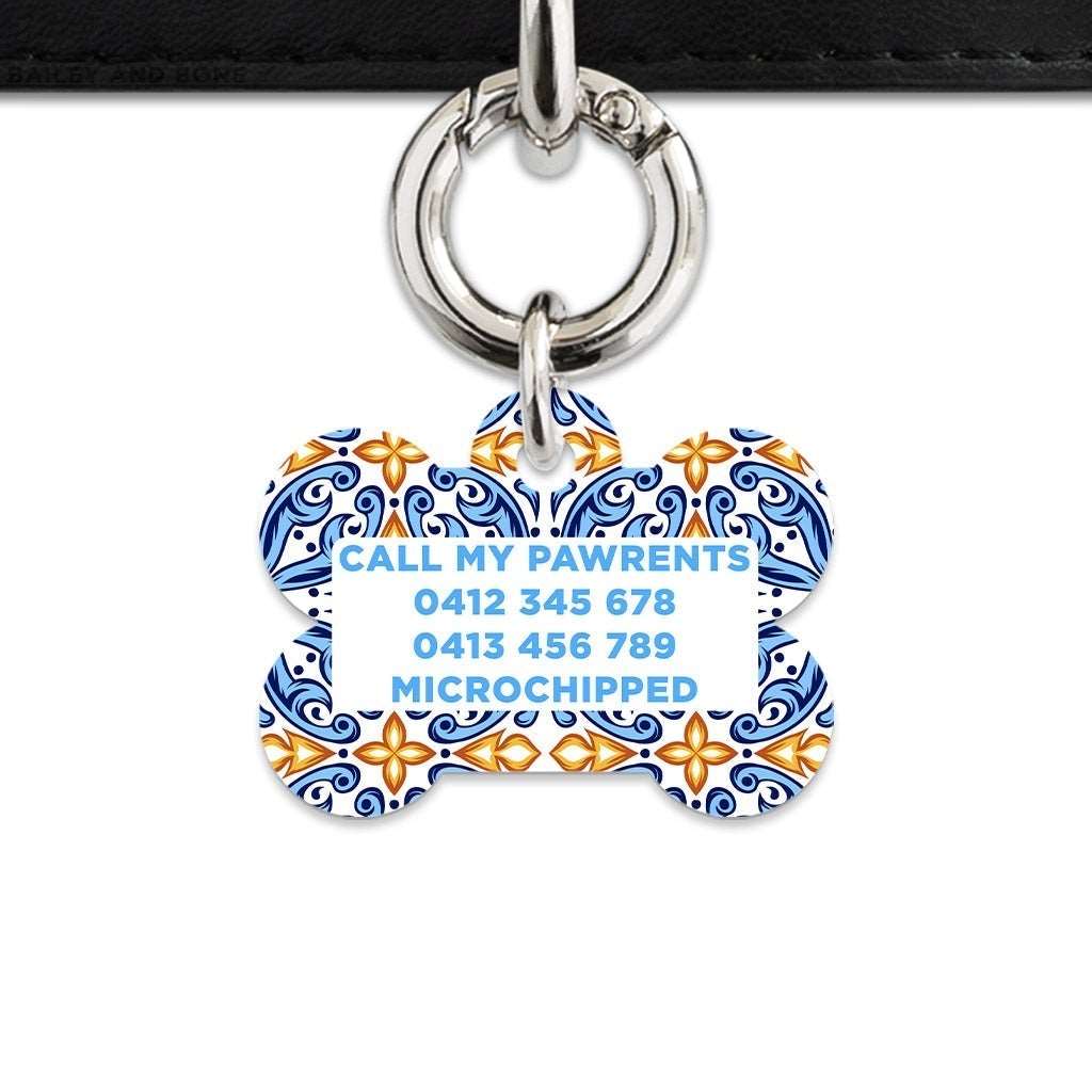 Bailey And Bone Pet Tag Blue And Orange Tiles Pet Tag