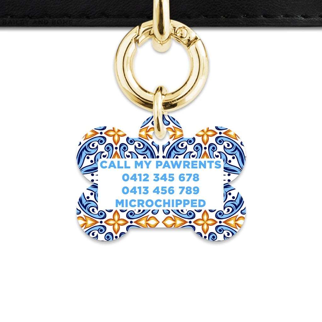 Bailey And Bone Pet Tag Blue And Orange Tiles Pet Tag