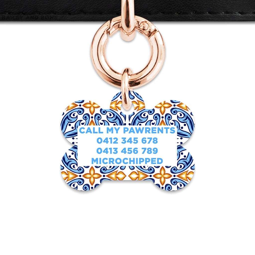 Bailey And Bone Pet Tag Blue And Orange Tiles Pet Tag