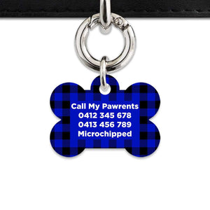 Bailey And Bone Pet Tag Blue Plaid Pet Tag