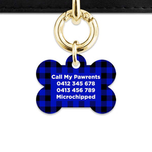 Bailey And Bone Pet Tag Blue Plaid Pet Tag