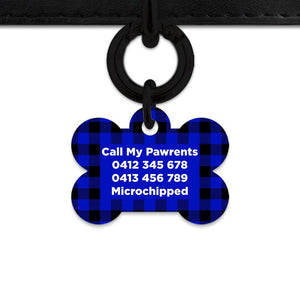 Bailey And Bone Pet Tag Blue Plaid Pet Tag